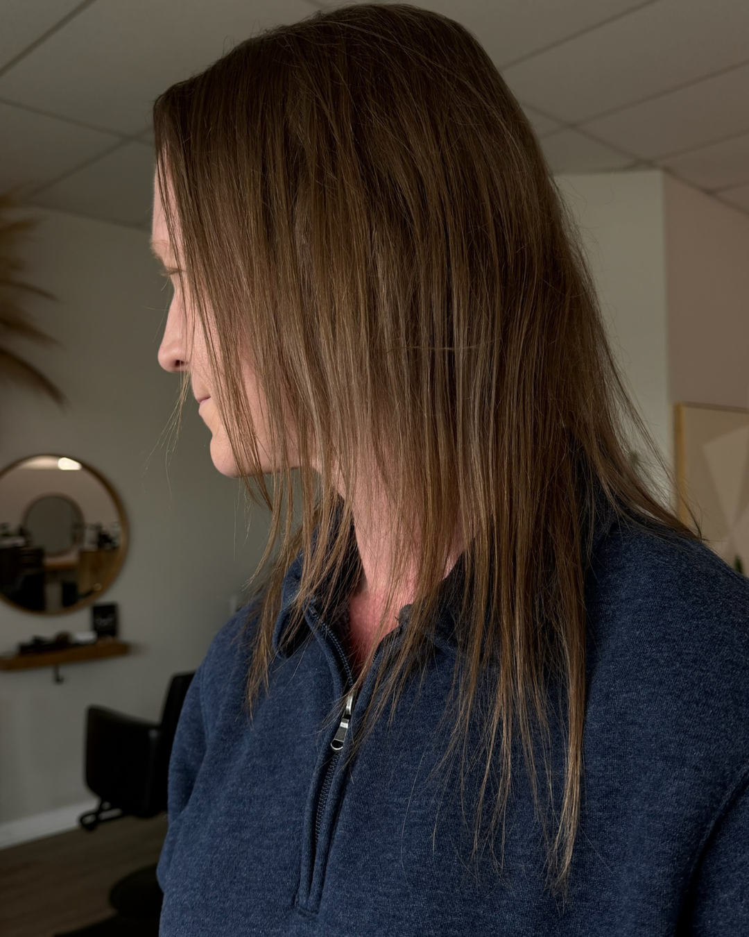 Before Shoulder Length Wavy Brown Hair with Blonde Highlights