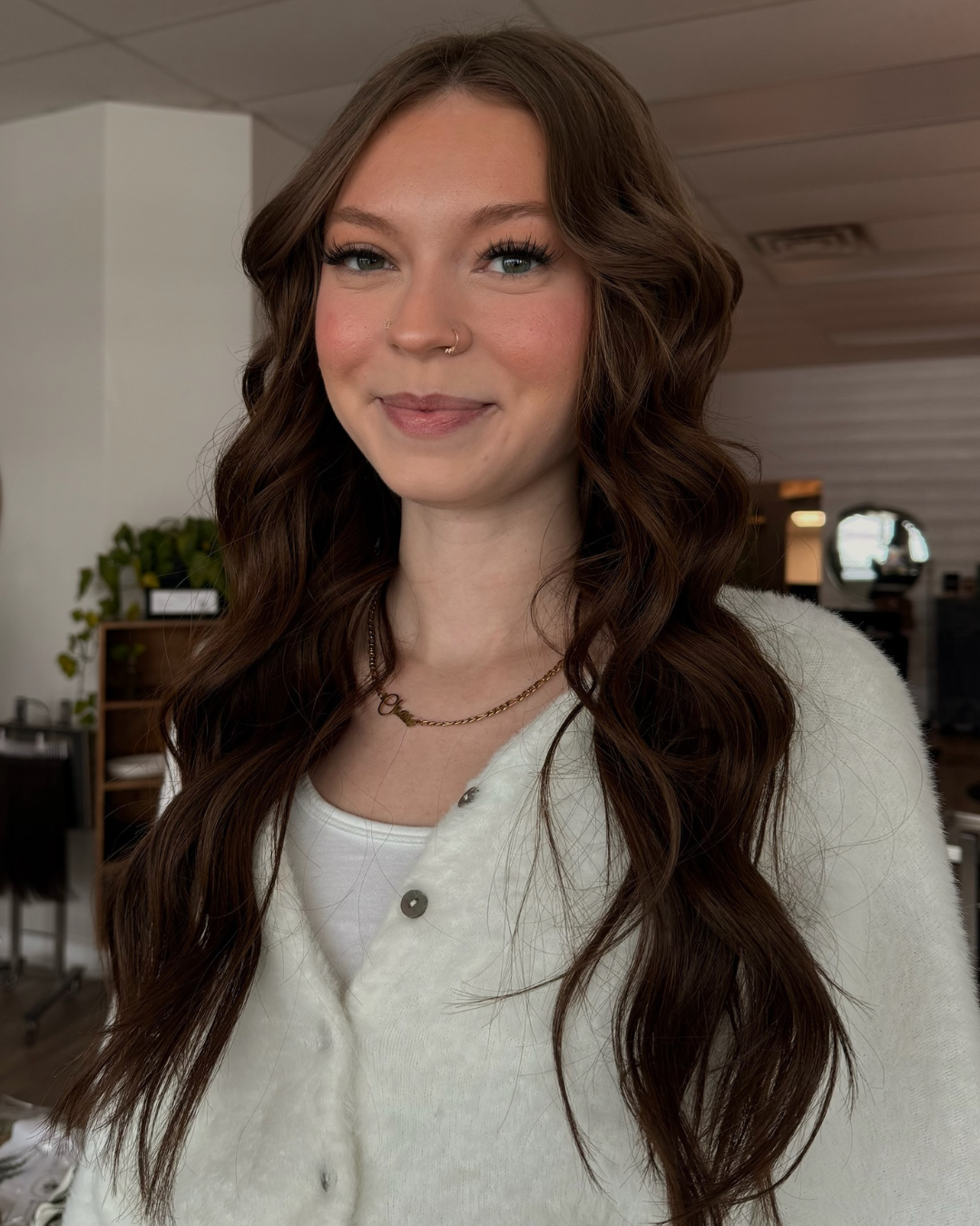 Long Brunette Hair Extensions with Soft Waves