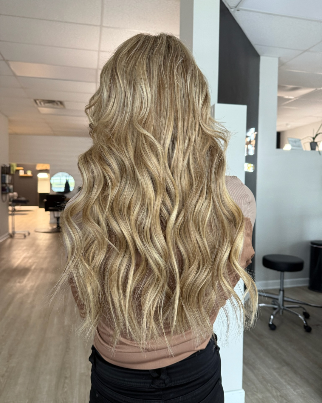Long Golden Blonde Balayage with Mermaid Extensions